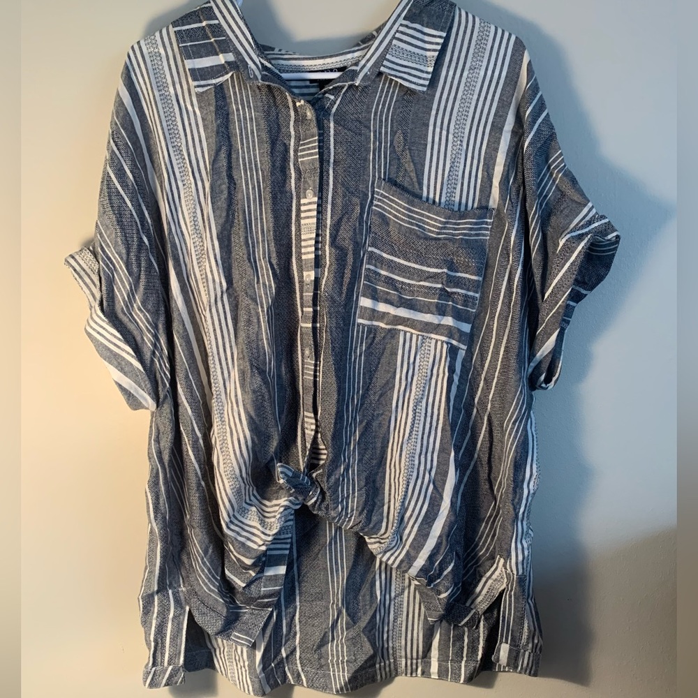 Used White,Tan, and Grey Button up shirt